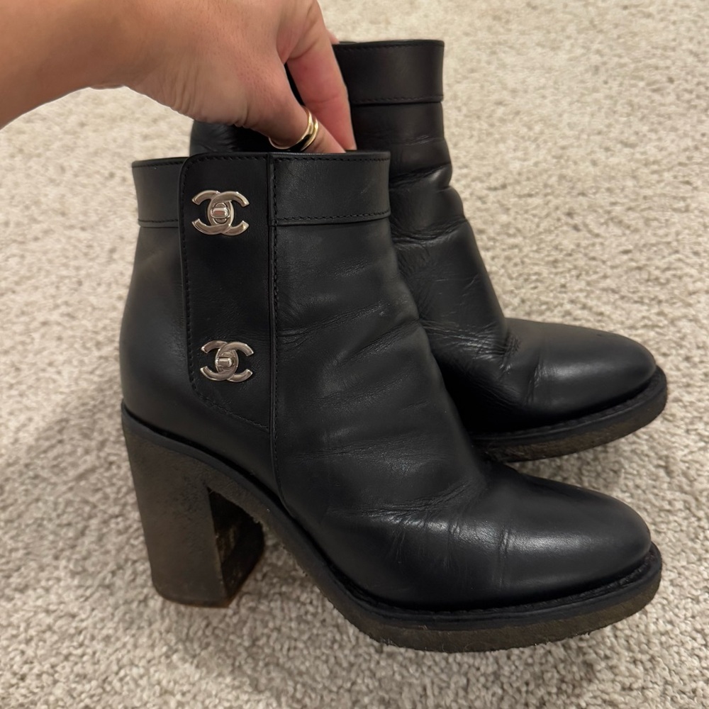 Chanel Black Leather Ankle Boots